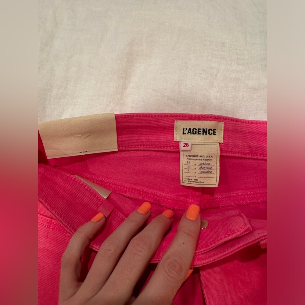 L’Agence hot pink coated skinny jeans